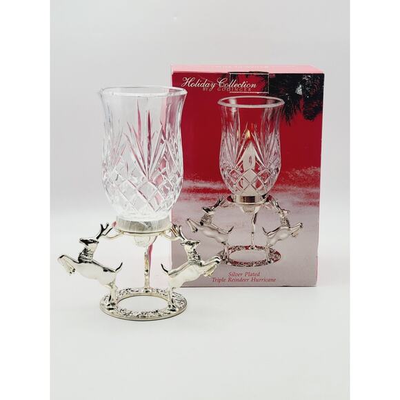 Godinger Silve Plate Crystal Candle Holder Holiday Collection Triple Reindeer